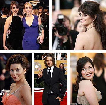 Latinos en los SAG: Arriba Penélope Cruz y abajo Eva Longoria, Diego Luna y América Ferrera (AP / Reuters) Latinos en los SAG: Arriba Penélope Cruz y abajo Eva Longoria, Diego Luna y América Ferrera (AP / Reuters)