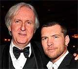 James Cameron y Sam Worthington James Cameron y Sam Worthington